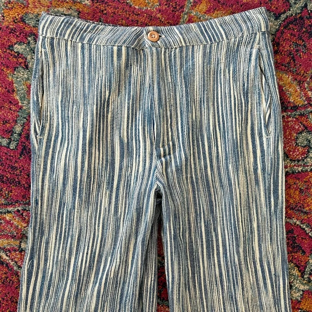 NWT Free People | Women’s blue/cream striped Marta Yarn Dye Fringe Hem Pant sz 2